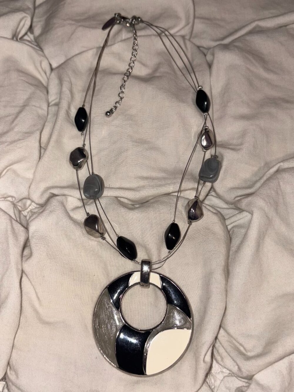Monochrome Mod Geometric Multi-Strand Statement Necklace